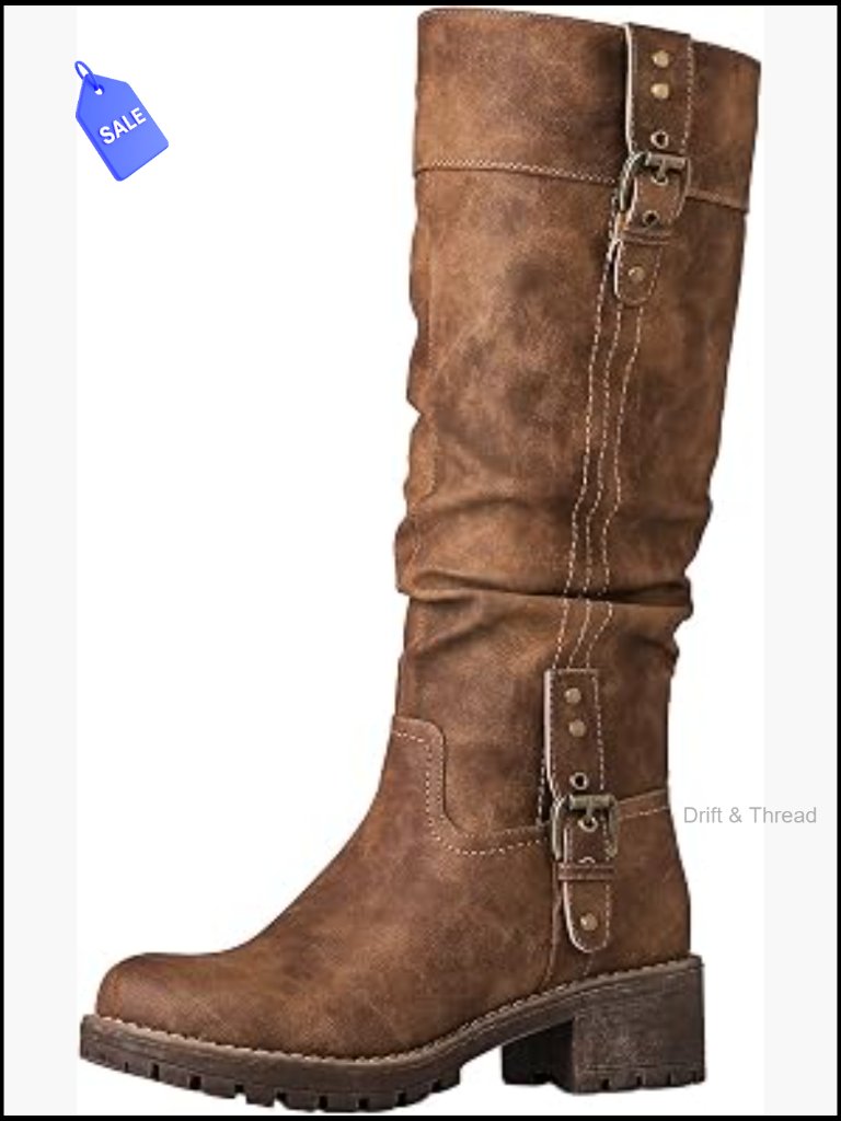 Chunky Low Heel Knee High Slouchy Boots With Side Zip